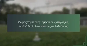 Θωμάς Σαμπίτσερ: Εμφανίσεις στη Λίγκα, Διεθνή Γκολ, Συνεισφορές σε Συλλόγους